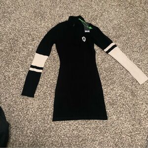 Dolls Kill Darker Wavs Black and Cream Long Sleeve Dress, Size Small, NWT